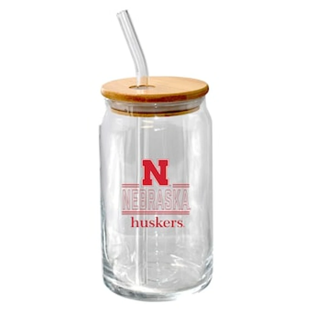 The Memory Company Nebraska Huskers 16oz. Classic Crew Beer Glass with Bamboo Lid