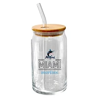 The Memory Company Miami Marlins 16oz. Classic Crew Beer Glass with Bamboo Lid