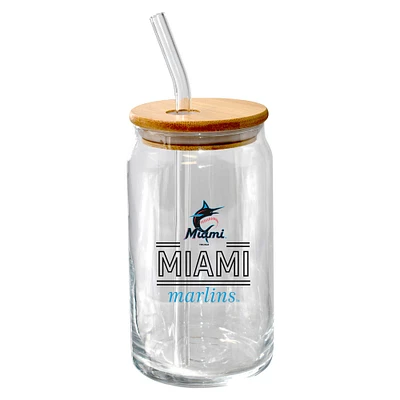 The Memory Company Miami Marlins 16oz. Classic Crew Beer Glass with Bamboo Lid