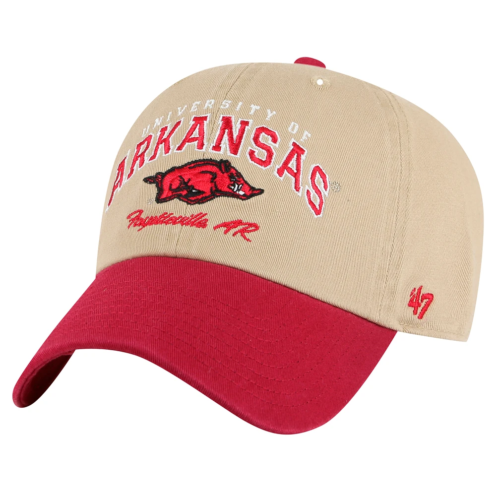 Men's '47 Khaki Arkansas Razorbacks Local Clean Up Adjustable Hat