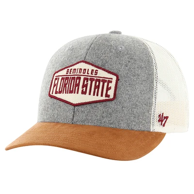 Men's '47 Heather Gray Florida State Seminoles Drover Trucker Adjustable Hat