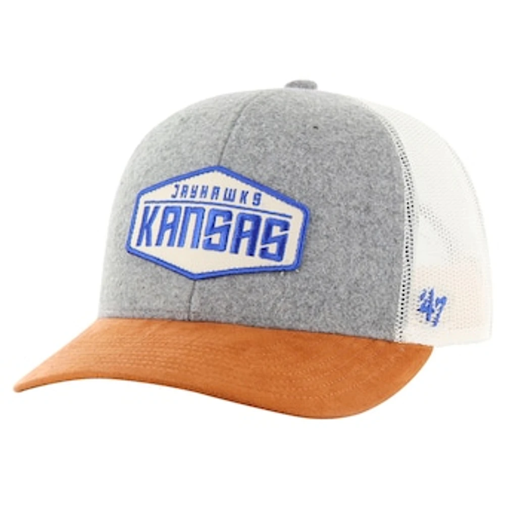 Men's '47 Heather Gray Kansas Jayhawks Drover Trucker Adjustable Hat