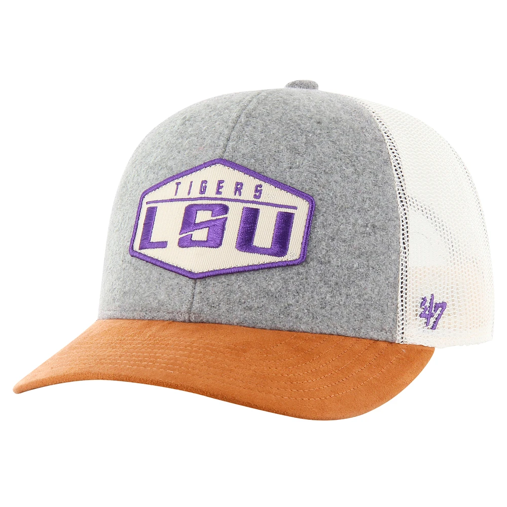 Men's '47 Heather Gray LSU Tigers Drover Trucker Adjustable Hat