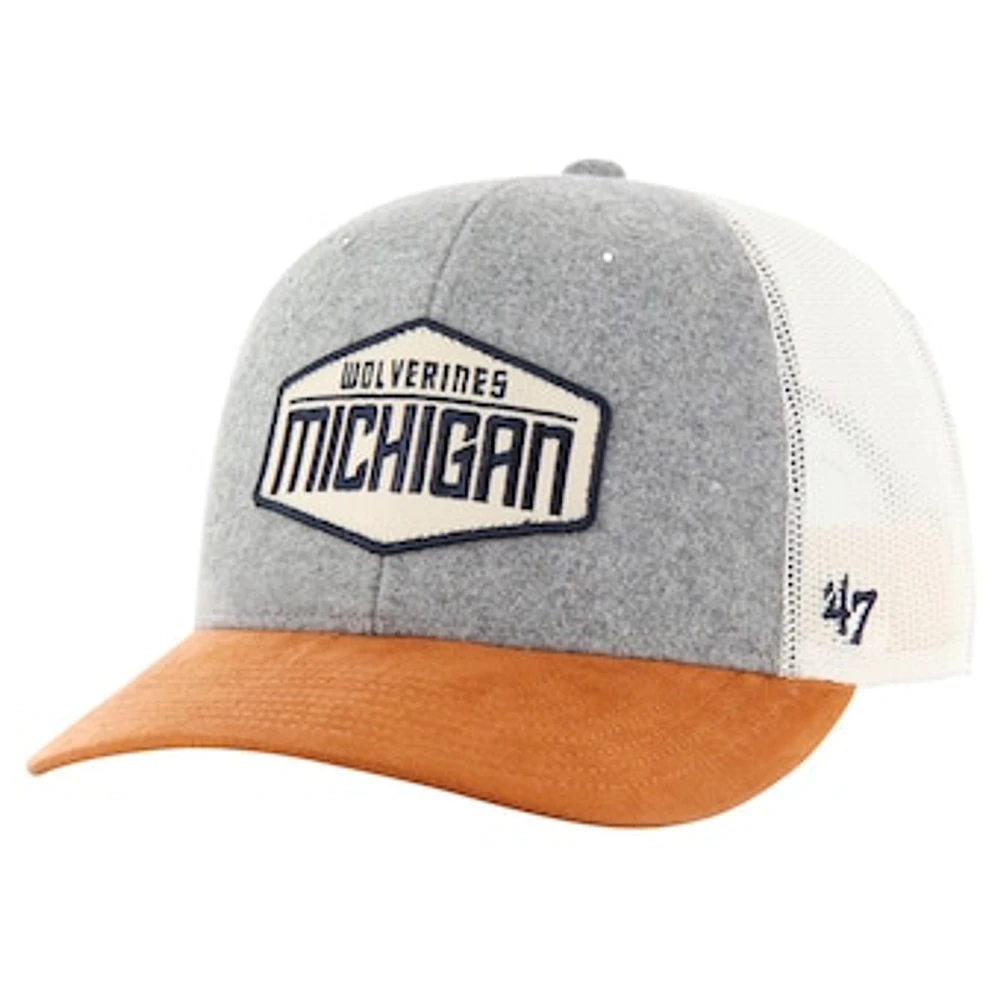 Men's '47 Heather Gray Michigan Wolverines Drover Trucker Adjustable Hat