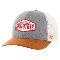 Men's '47 Heather Gray/Brown Ohio State Buckeyes Drover Trucker Adjustable Hat