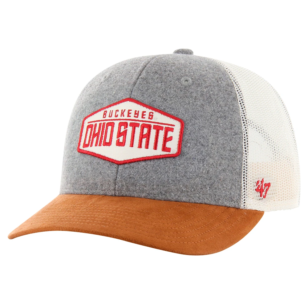 Men's '47 Heather Gray/Brown Ohio State Buckeyes Drover Trucker Adjustable Hat