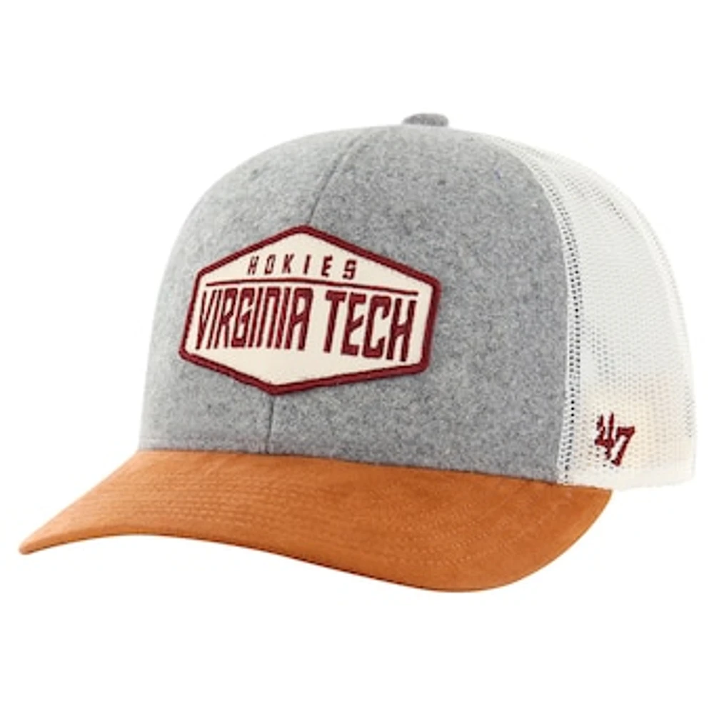 Men's '47 Heather Gray/Brown Virginia Tech Hokies Drover Trucker Adjustable Hat