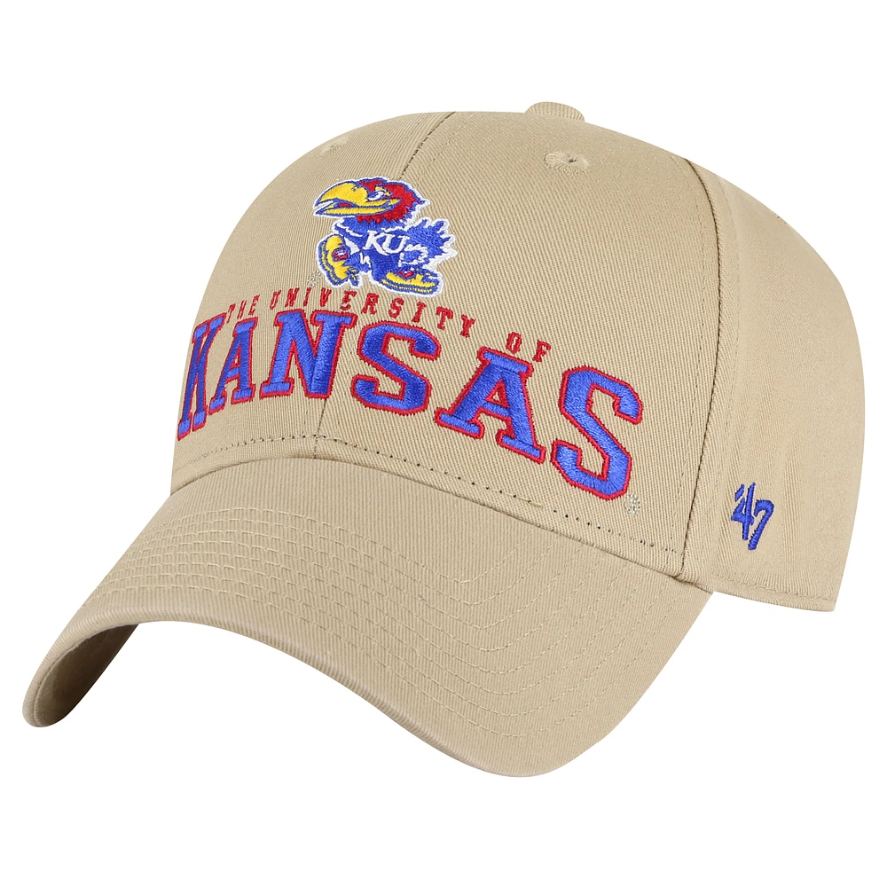 Men's '47 Khaki Kansas Jayhawks Powell MVP Adjustable Hat