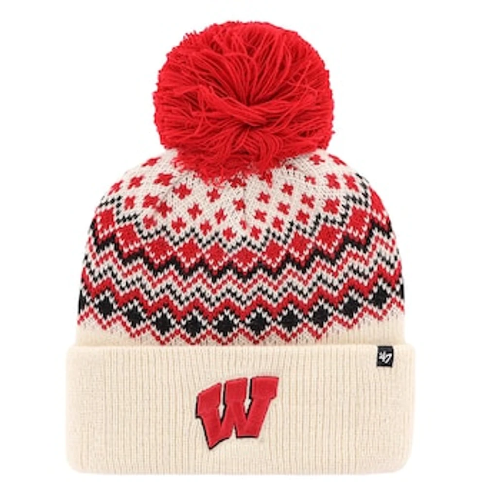 Women's '47 Cream Wisconsin Badgers Elsa Cuffed Knit Hat with Pom