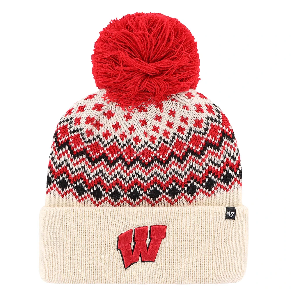 Women's '47 Cream Wisconsin Badgers Elsa Cuffed Knit Hat with Pom