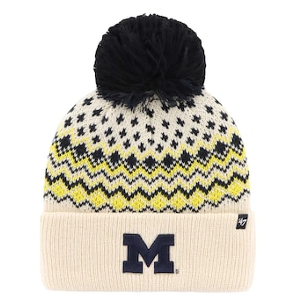 Women's '47 Cream Michigan Wolverines Elsa Cuffed Knit Hat with Pom