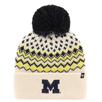 Women's '47 Cream Michigan Wolverines Elsa Cuffed Knit Hat with Pom