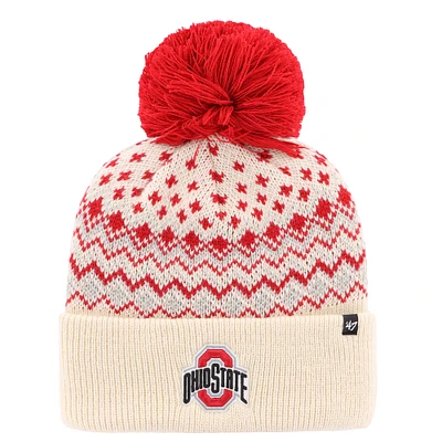 Women's '47 Cream Ohio State Buckeyes Elsa Cuffed Knit Hat with Pom