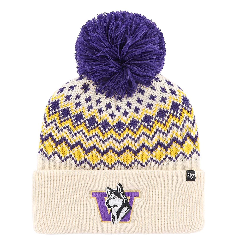 Women's '47 Cream Washington Huskies Elsa Cuffed Knit Hat with Pom