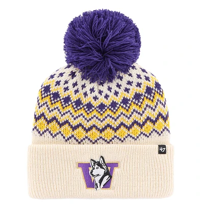 Women's '47 Cream Washington Huskies Elsa Cuffed Knit Hat with Pom