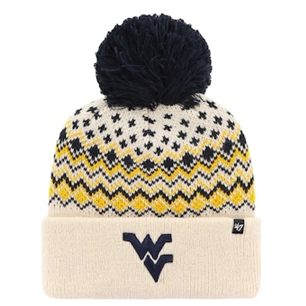 Women's '47 Cream West Virginia Mountaineers Elsa Cuffed Knit Hat with Pom