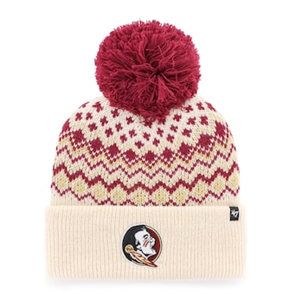 Women's '47 Cream Florida State Seminoles Elsa Cuffed Knit Hat with Pom