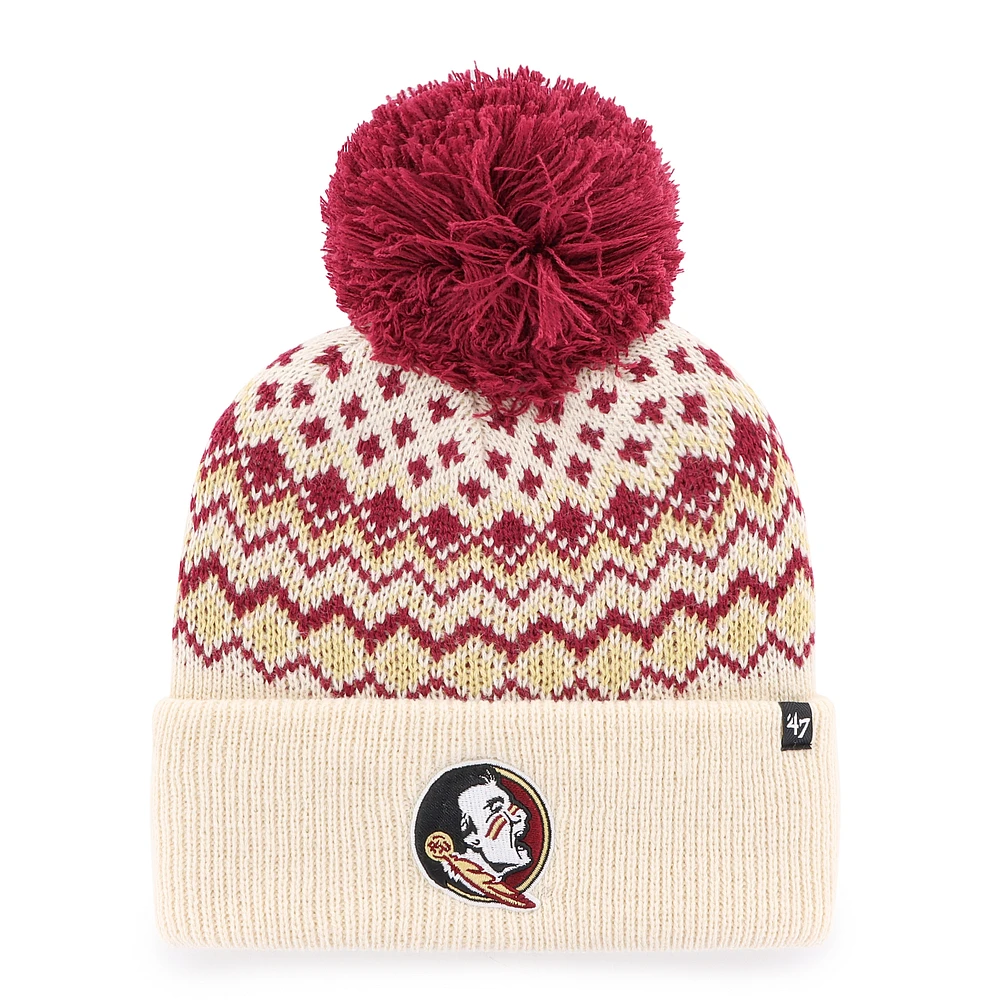 Women's '47 Cream Florida State Seminoles Elsa Cuffed Knit Hat with Pom