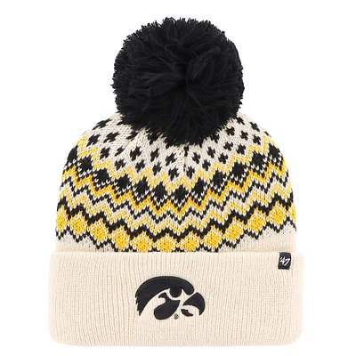 Women's '47 Cream Iowa Hawkeyes Elsa Cuffed Knit Hat with Pom