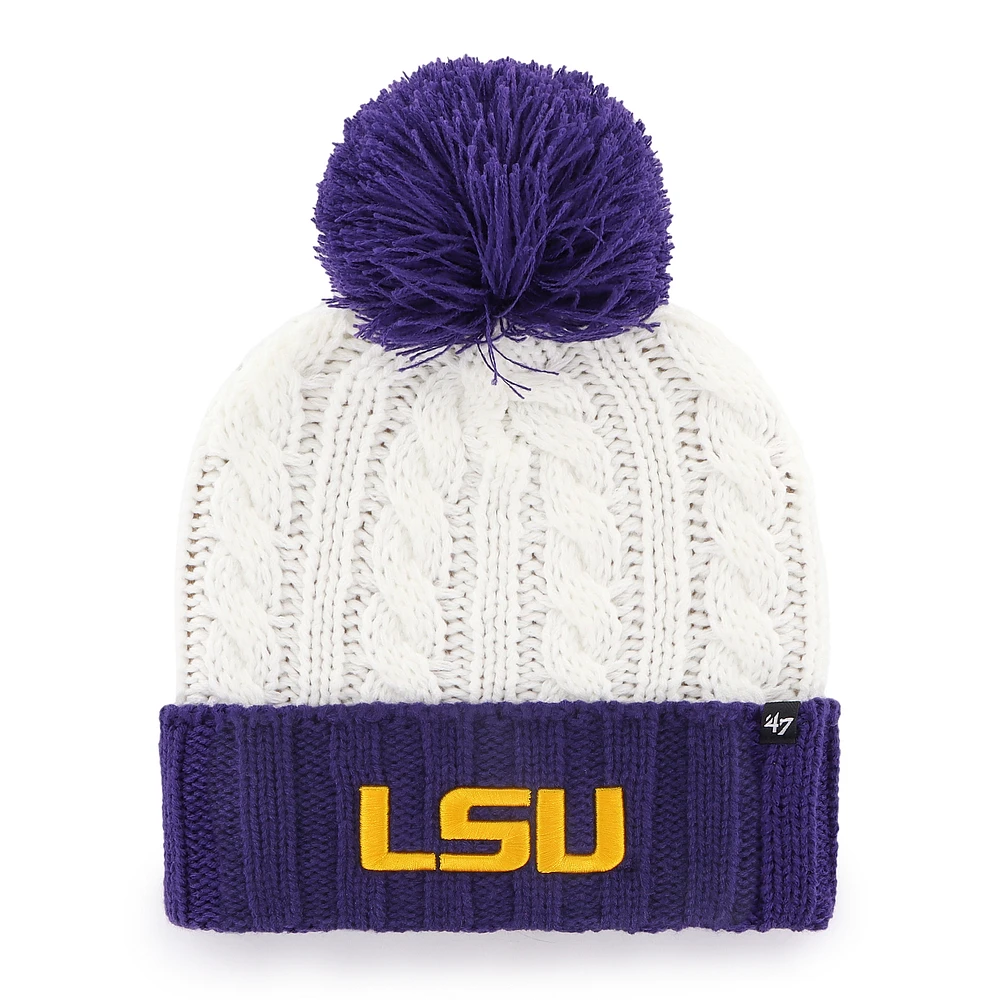 Women's '47 White LSU Tigers Fireside Cuffed Knit Hat with Pom