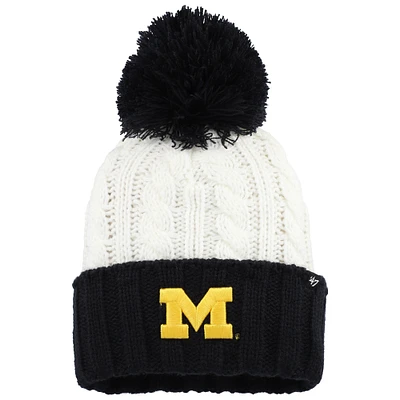 Women's '47 White Michigan Wolverines Fireside Cuffed Knit Hat with Pom