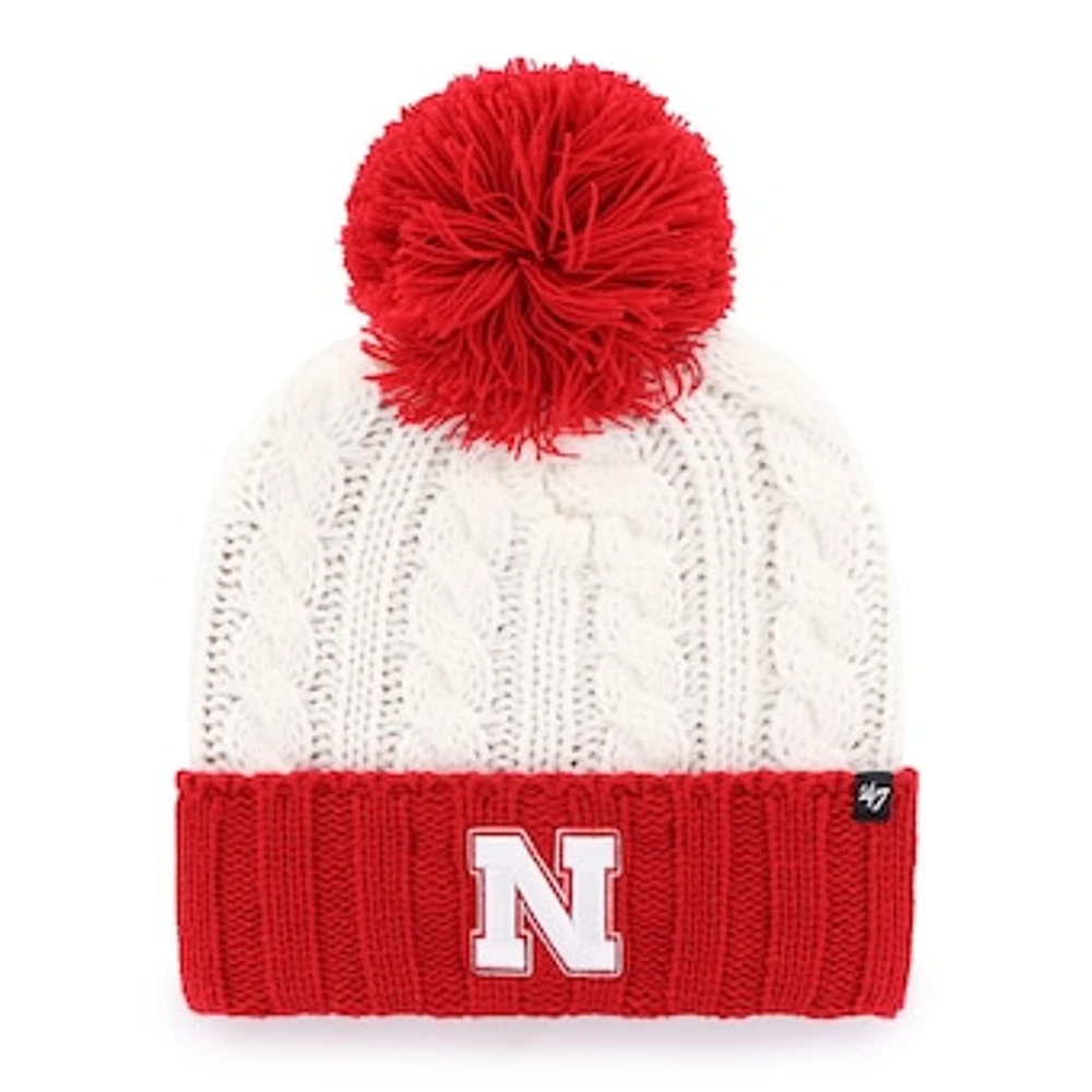 Women's '47 White Nebraska Huskers Fireside Cuffed Knit Hat with Pom