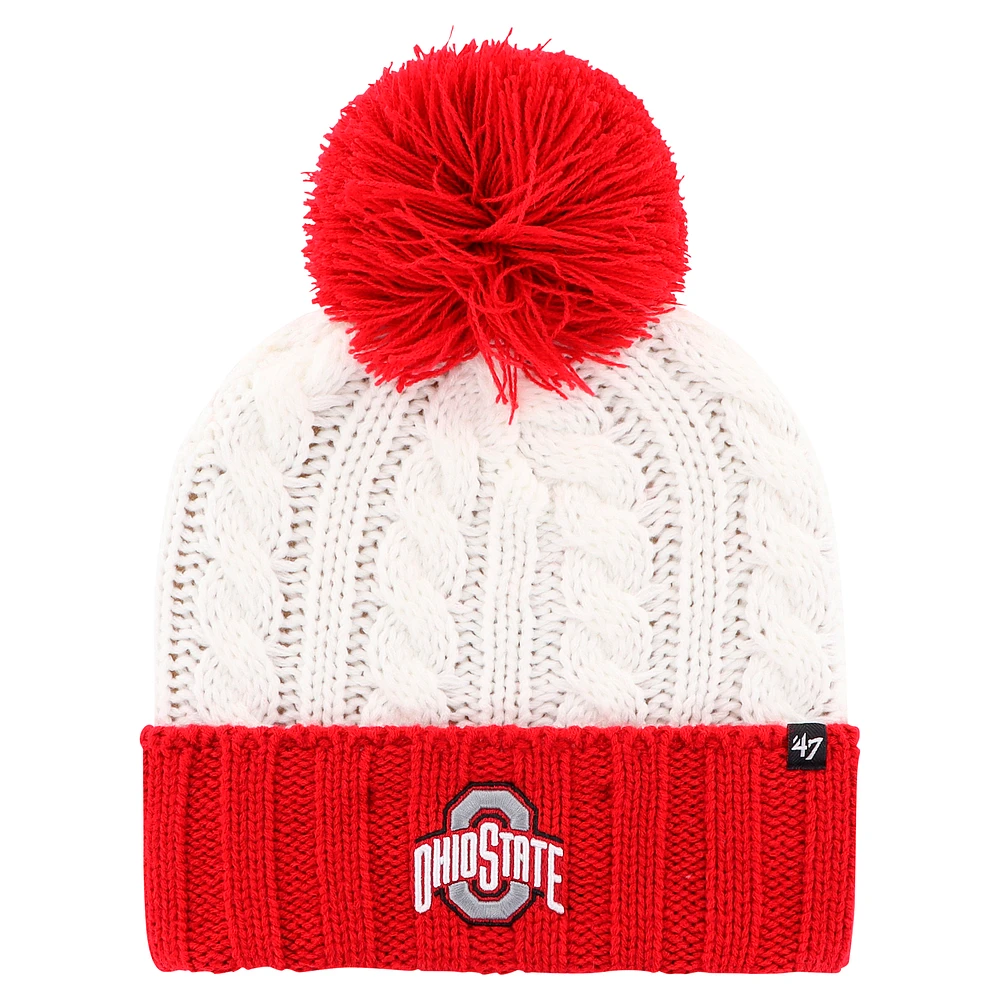 Women's '47 White Ohio State Buckeyes Fireside Cuffed Knit Hat with Pom