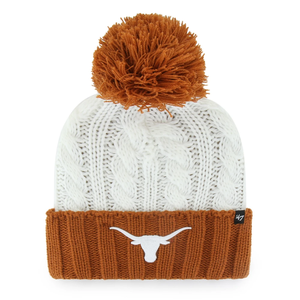 Women's '47 White Texas Longhorns Fireside Cuffed Knit Hat with Pom