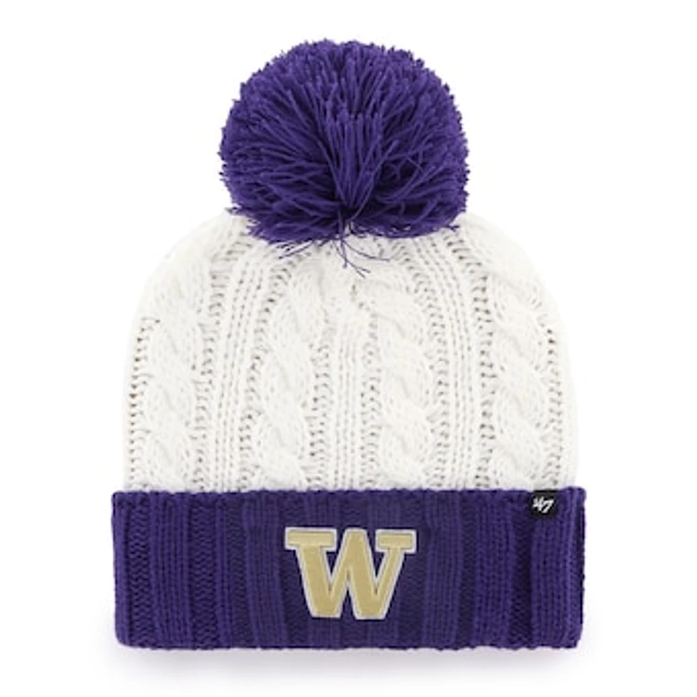 Women's '47 White Washington Huskies Fireside Cuffed Knit Hat with Pom