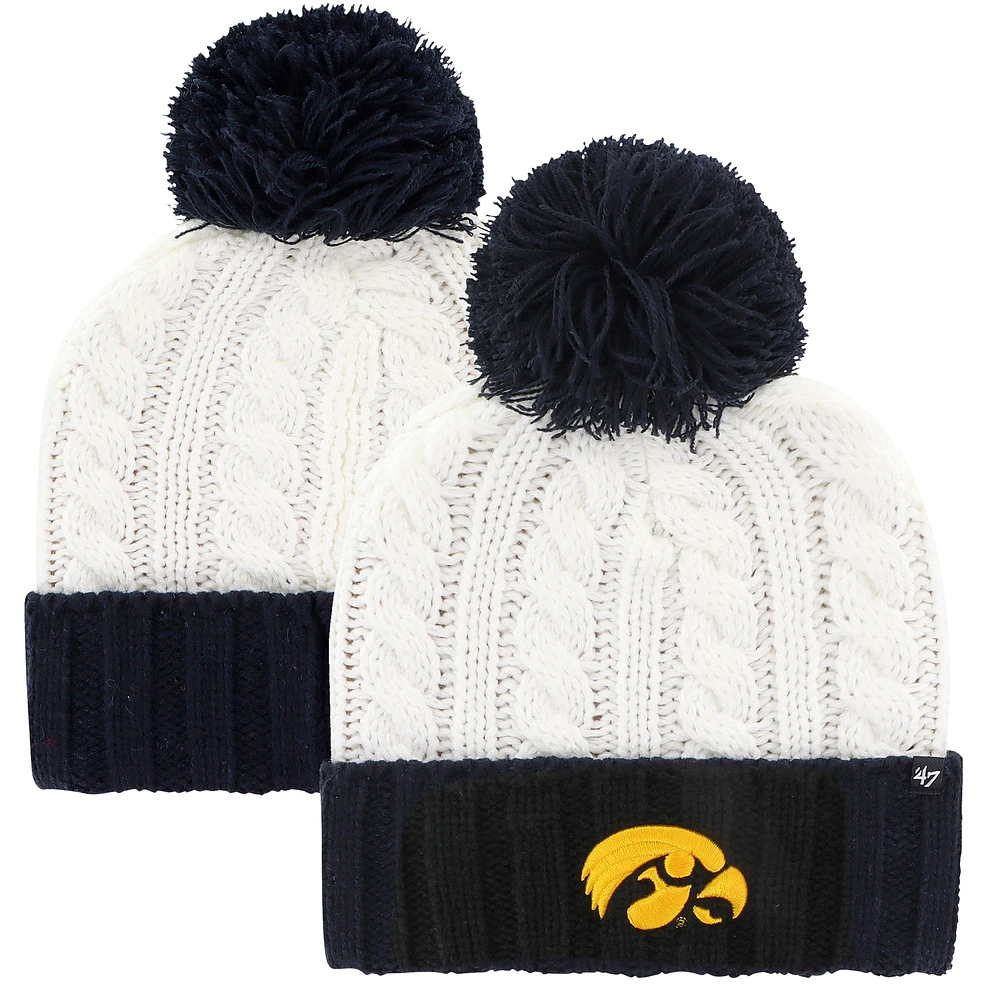 Women's '47 White Iowa Hawkeyes Fireside Cuffed Knit Hat with Pom