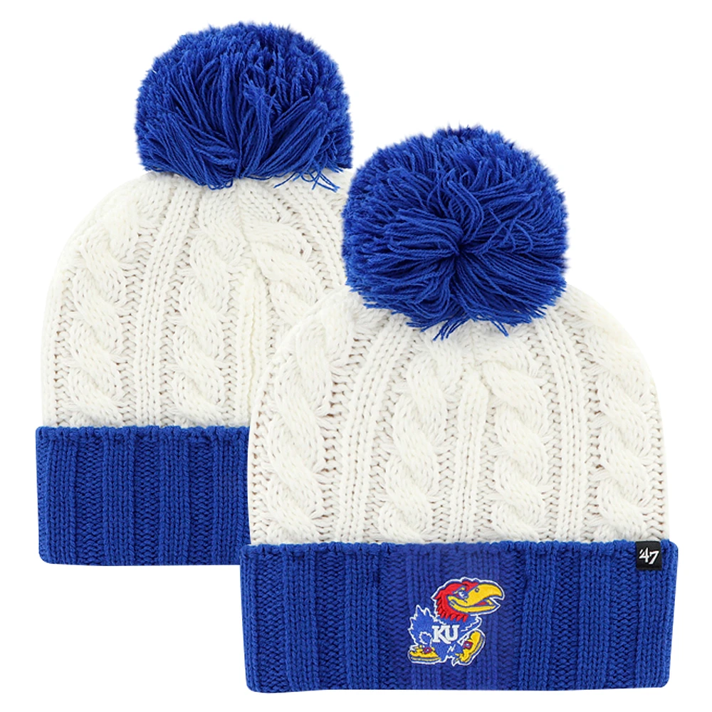 Women's '47 White Kansas Jayhawks Fireside Cuffed Knit Hat with Pom