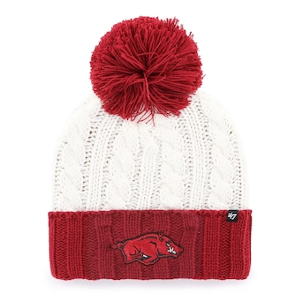 Women's '47 White Arkansas Razorbacks Fireside Cuffed Knit Hat with Pom