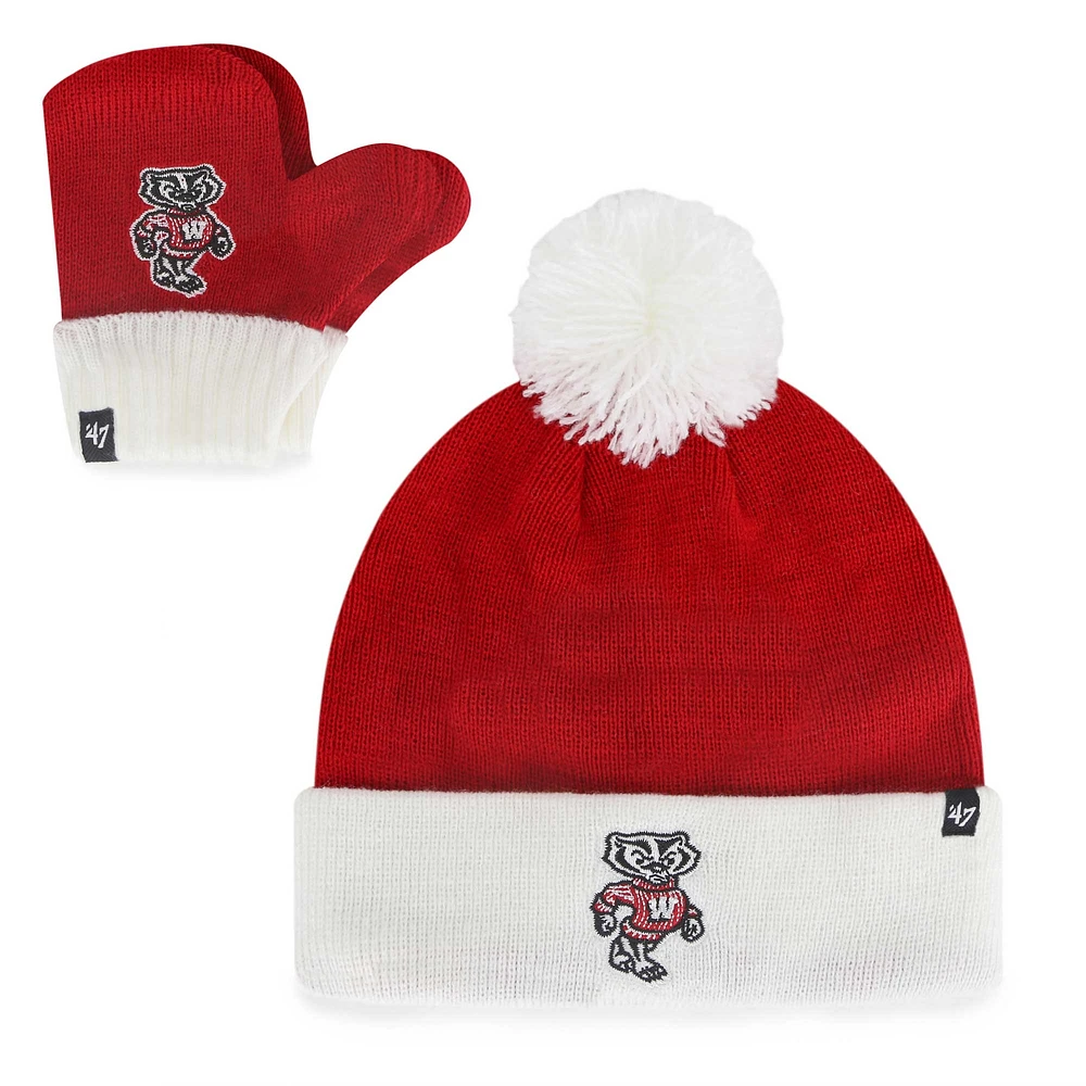 Toddler '47 Wisconsin Badgers Two-Piece Bam Bam Cuffed Knit Hat with Pom & Mitten Set