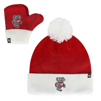 Toddler '47 Wisconsin Badgers Two-Piece Bam Bam Cuffed Knit Hat with Pom & Mitten Set