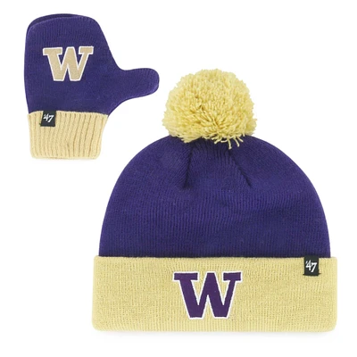 Toddler '47 Washington Huskies Two-Piece Bam Bam Cuffed Knit Hat with Pom & Mitten Set