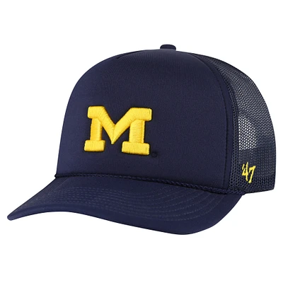 Men's '47 Navy Michigan Wolverines Foam Front Mesh Trucker Snapback Hat