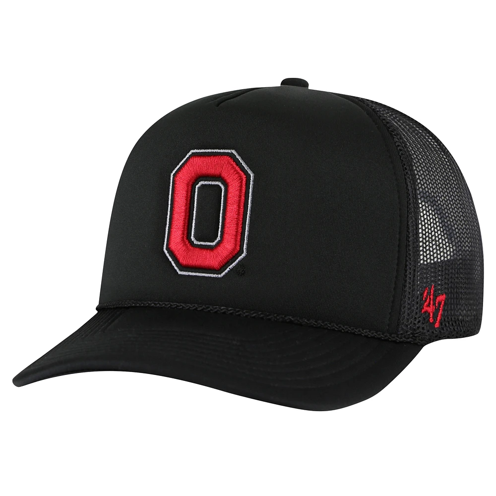 Men's '47 Black Ohio State Buckeyes Foam Front Mesh Trucker Snapback Hat