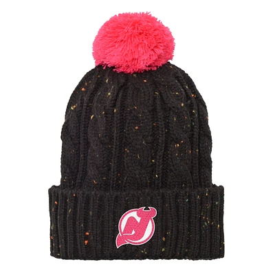 Girls Youth New Jersey Devils Black Nep Yarn Cuffed Knit Hat with Pom