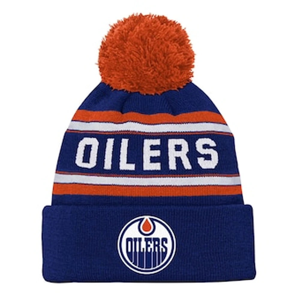 Preschool  Blue Edmonton Oilers Jacquard Cuffed Knit Hat with Pom