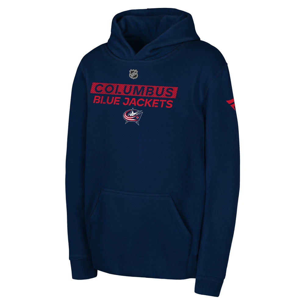 Youth Navy Columbus Blue Jackets Authentic Pro Wordmark Fleece Pullover Hoodie