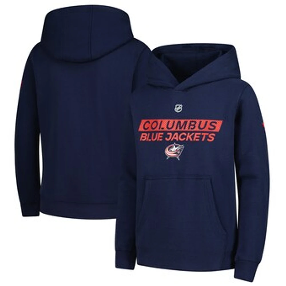 Youth Navy Columbus Blue Jackets Authentic Pro Wordmark Fleece Pullover Hoodie