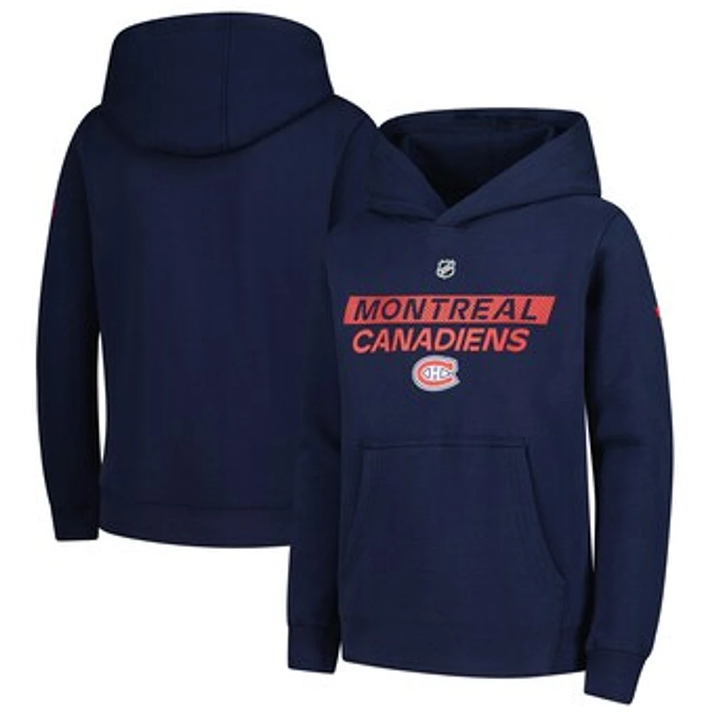 Youth Navy Montreal Canadiens Authentic Pro Wordmark Fleece Pullover Hoodie