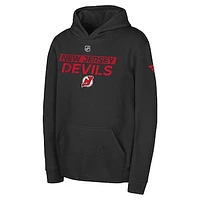 Youth Black New Jersey Devils Authentic Pro Wordmark Fleece Pullover Hoodie