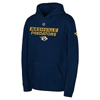 Youth Navy Nashville Predators Authentic Pro Wordmark Fleece Pullover Hoodie