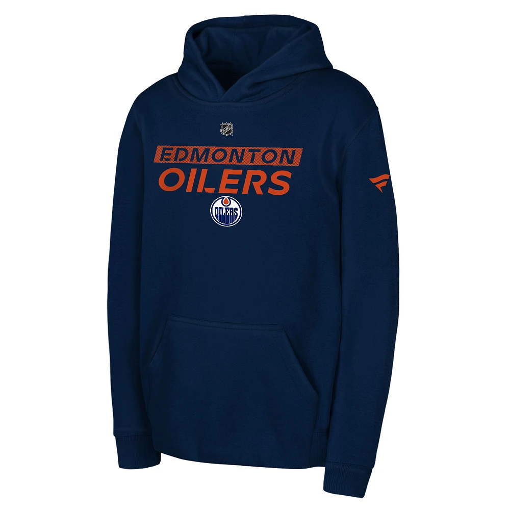 Youth Navy Edmonton Oilers Authentic Pro Wordmark Fleece Pullover Hoodie