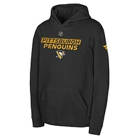 Youth Black Pittsburgh Penguins Authentic Pro Wordmark Fleece Pullover Hoodie