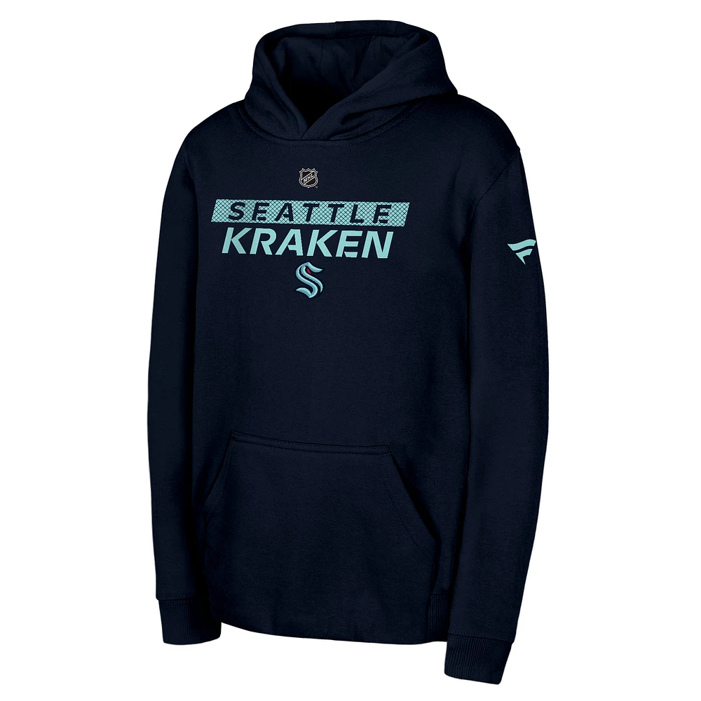 Youth Deep Sea Blue Seattle Kraken Authentic Pro Wordmark Fleece Pullover Hoodie