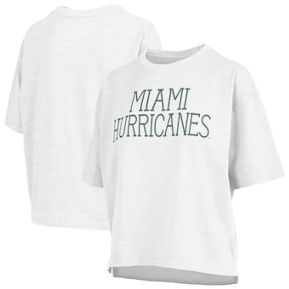 Women's Pressbox White Miami Hurricanes Motley Crew Chain Stitch Slub Waist Length Boxy T-Shirt