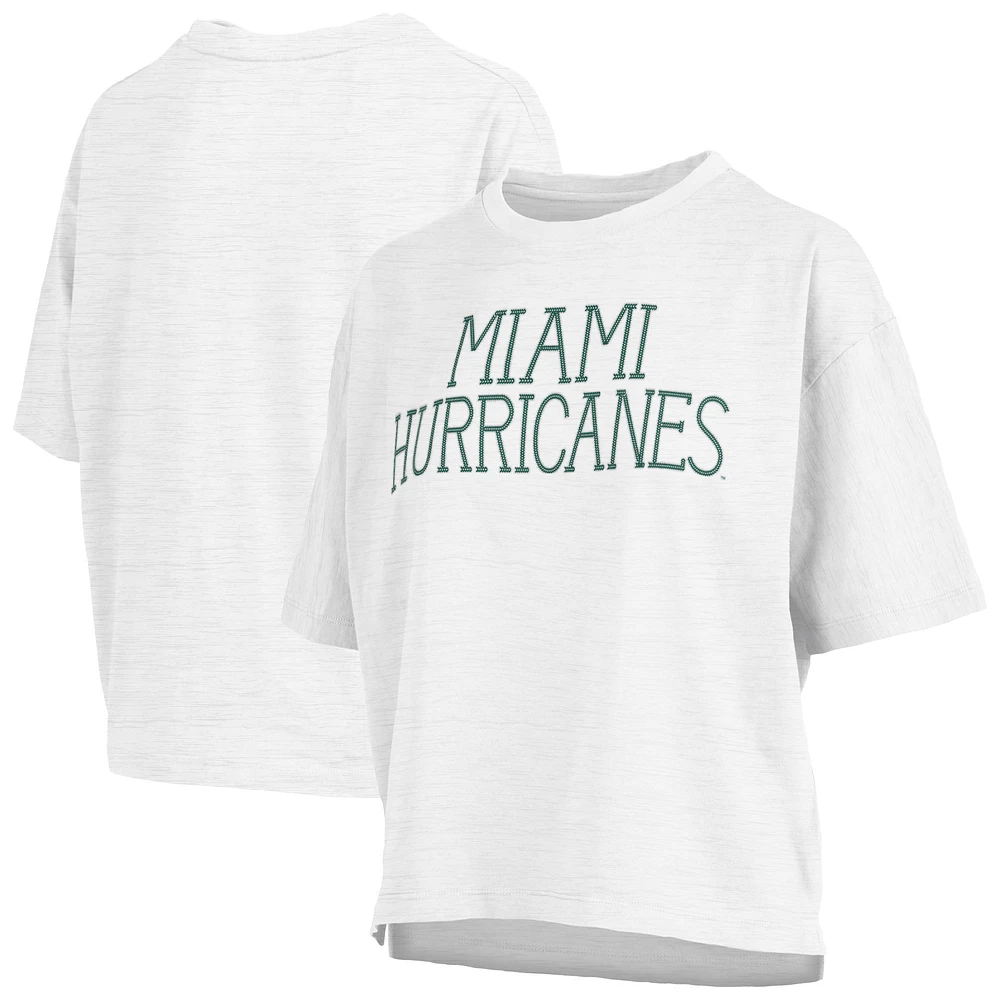 Women's Pressbox White Miami Hurricanes Motley Crew Chain Stitch Slub Waist Length Boxy T-Shirt