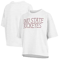 Women's Pressbox White Ohio State Buckeyes Motley Crew Chain Stitch Slub Waist Length Boxy T-Shirt